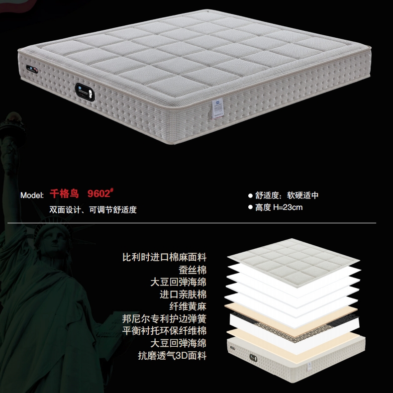 M24-06比利时进口棉麻面料邦尼尔专利护边弹簧黄麻床垫